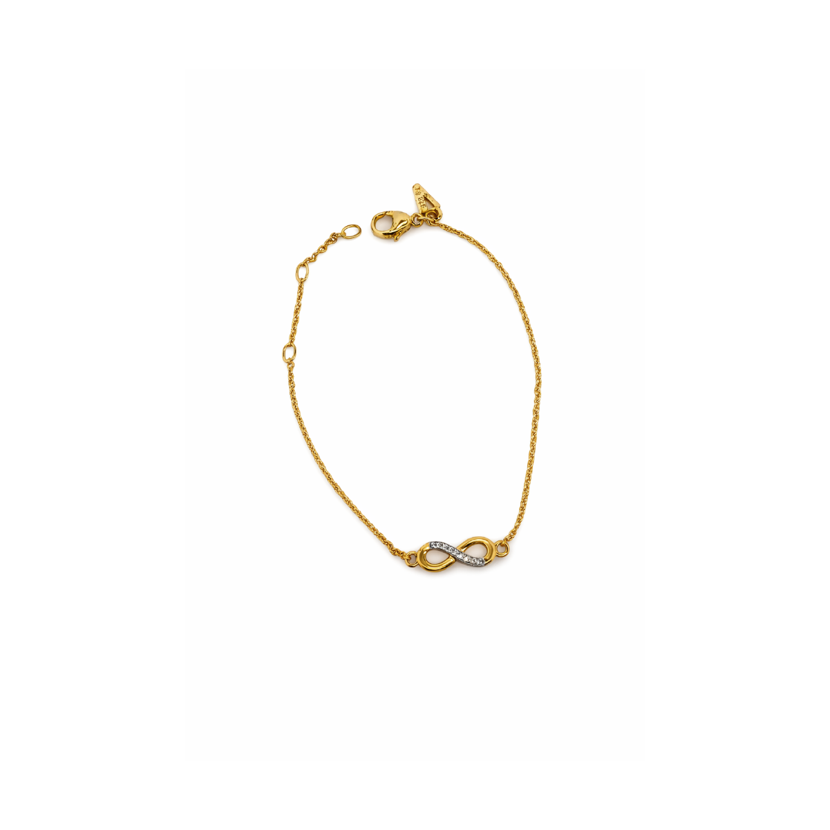 Goldarmband mit Unendlichkeitszeichen und kleinen Diamanten, elegantes Schmuckdesign für besondere Anlässe.