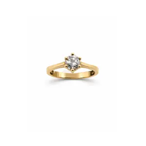 Goldener Verlobungsring mit funkelndem Solitär-Diamanten, elegantes Design, Schmuck für besondere Anlässe.