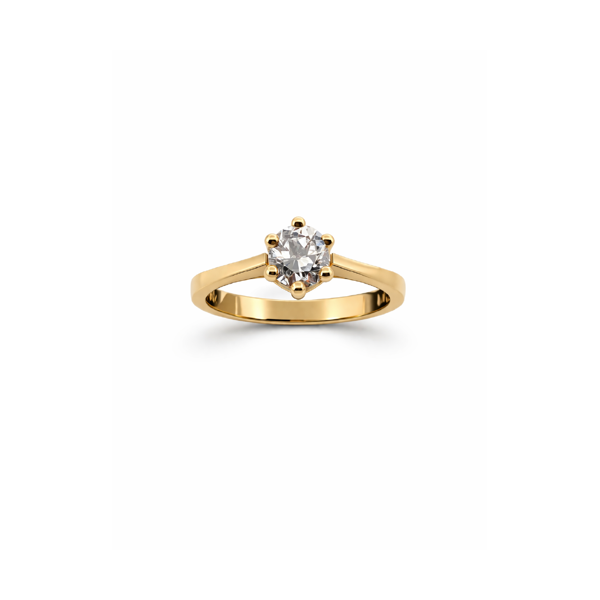 Goldener Verlobungsring mit funkelndem Solitär-Diamanten, elegantes Design, Schmuck für besondere Anlässe.