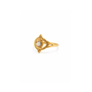 Goldener Ring mit detailliertem Perlenmuster und zentralem Stein, elegant und stilvoll für einen einzigartigen Look.