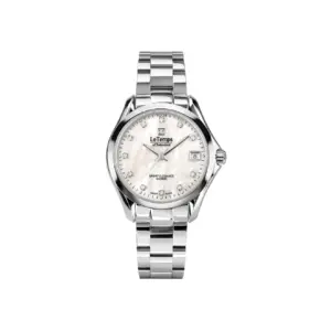 Luxuriöse silberne Armbanduhr LeTemps mit Perlmuttzifferblatt und Datumsanzeige, ideal für stilvolles Zeitmanagement.