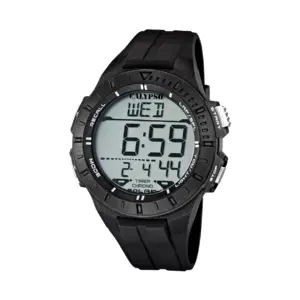 Digitale Sportuhr mit schwarzem Armband, Uhrzeit 6:59, mehrere Funktionen und robustes Design für Outdoor-Aktivitäten.