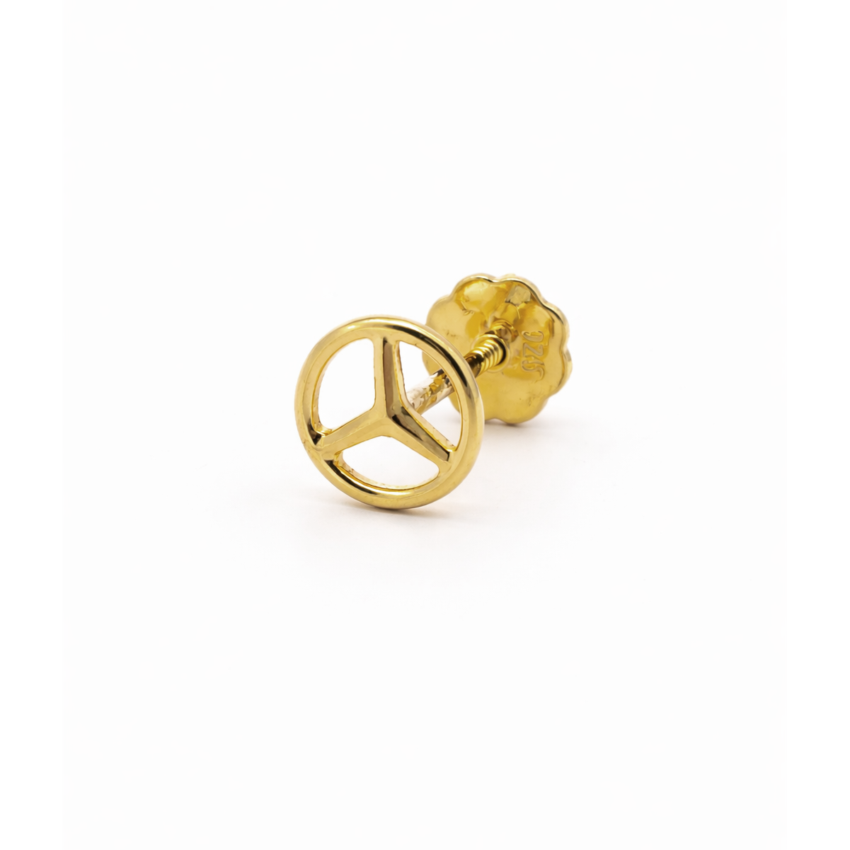 Goldene runde Ohrringe mit Peace-Symbol, elegant und minimalistisch für stilvolle Modeaccessoires.