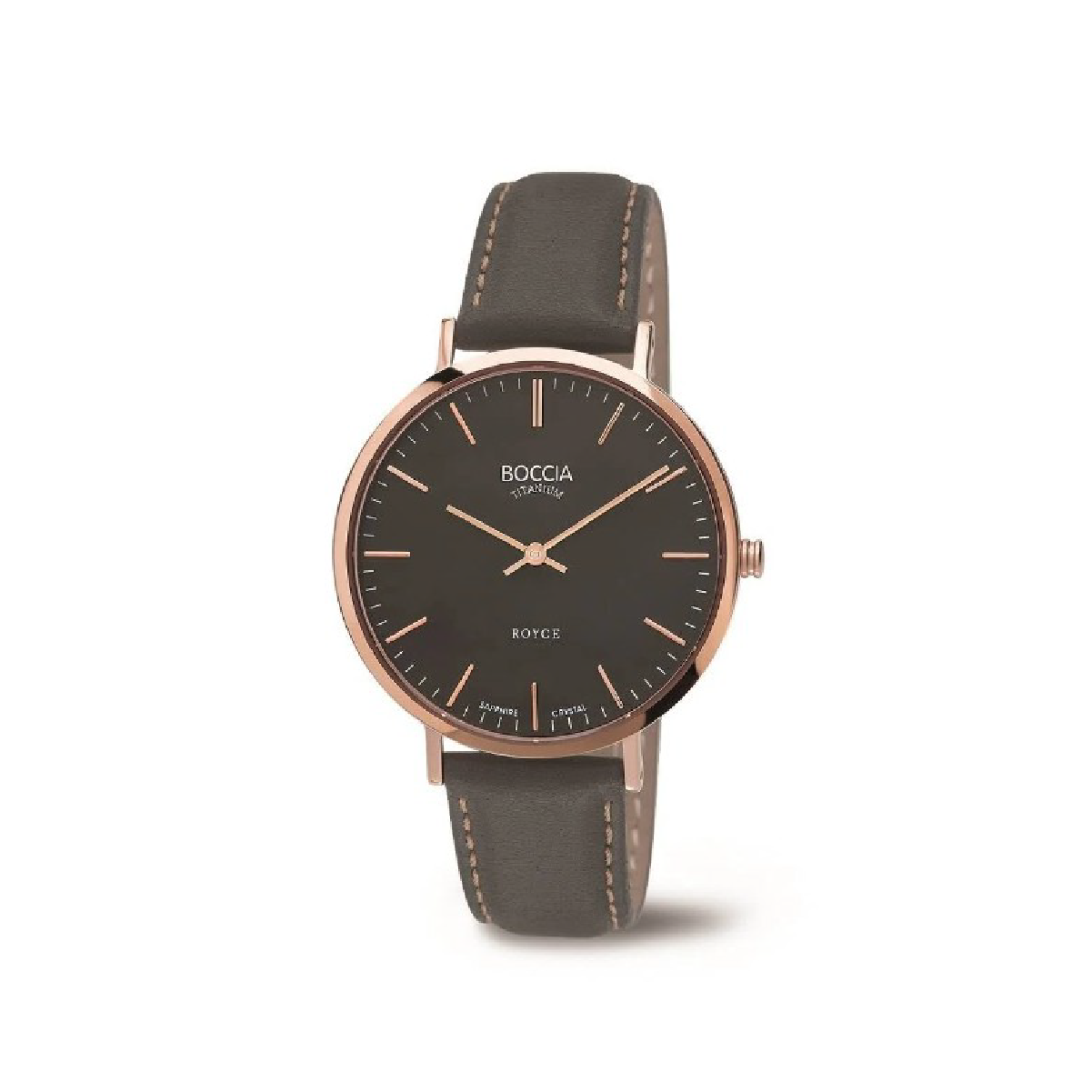 Boccia Titanuhr mit schwarzem Zifferblatt und braunem Lederarmband, elegantes Design für Herrenmode.